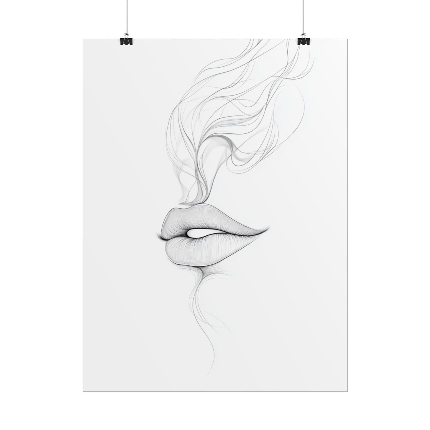 Whispers of Elegance - Delicate Abstract Line Art of Lips