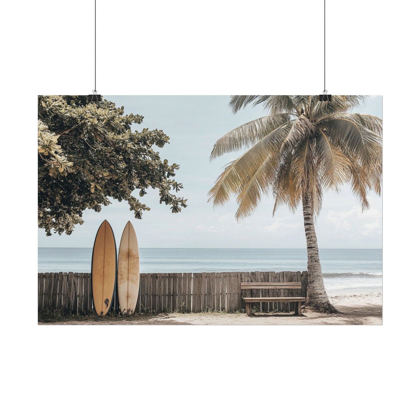 Tranquil Hawaiian Beach Scene with Surfboards