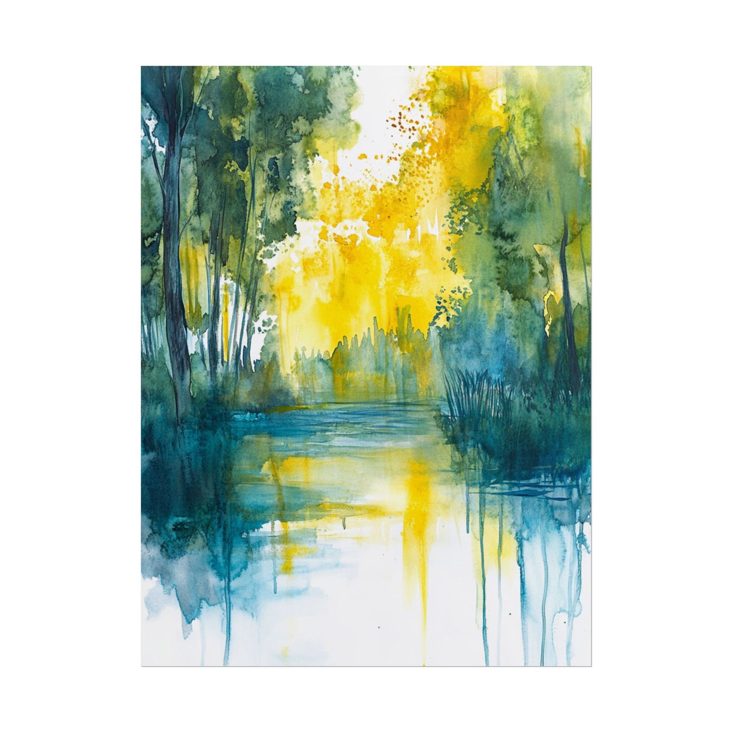 Radiant Reflections - Abstract Woodland Watercolour