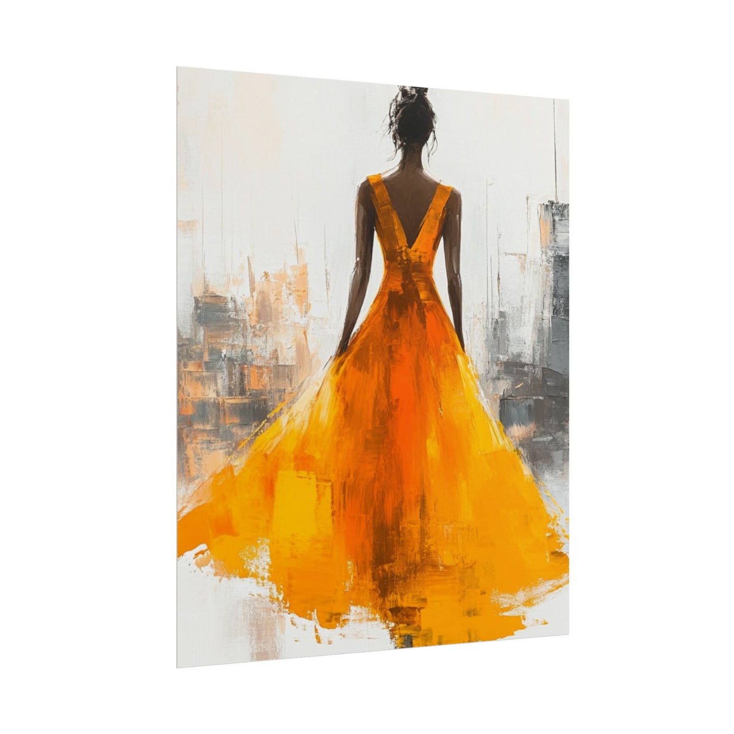 City Elegance - Abstract Woman in Orange Dress Art Print