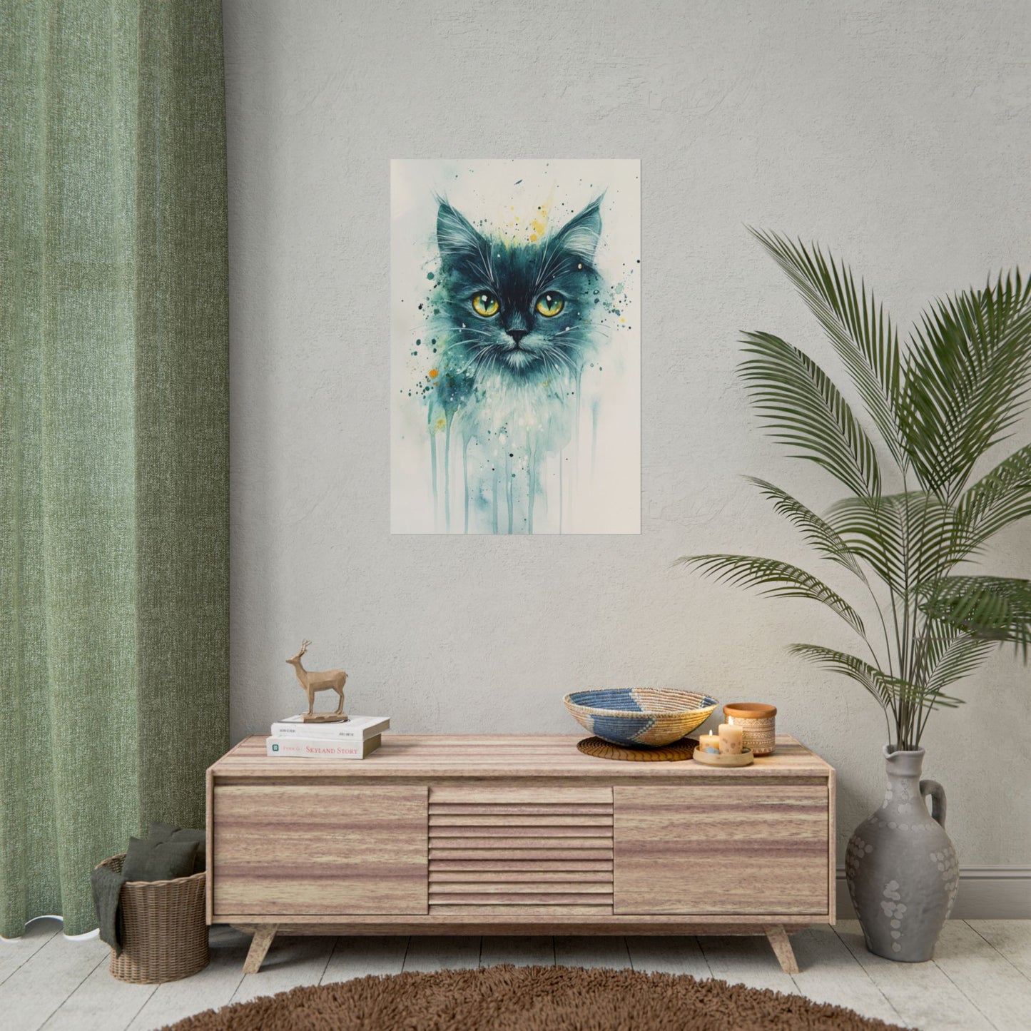 Enigmatic Gaze - Abstract Cat Watercolour Art Print