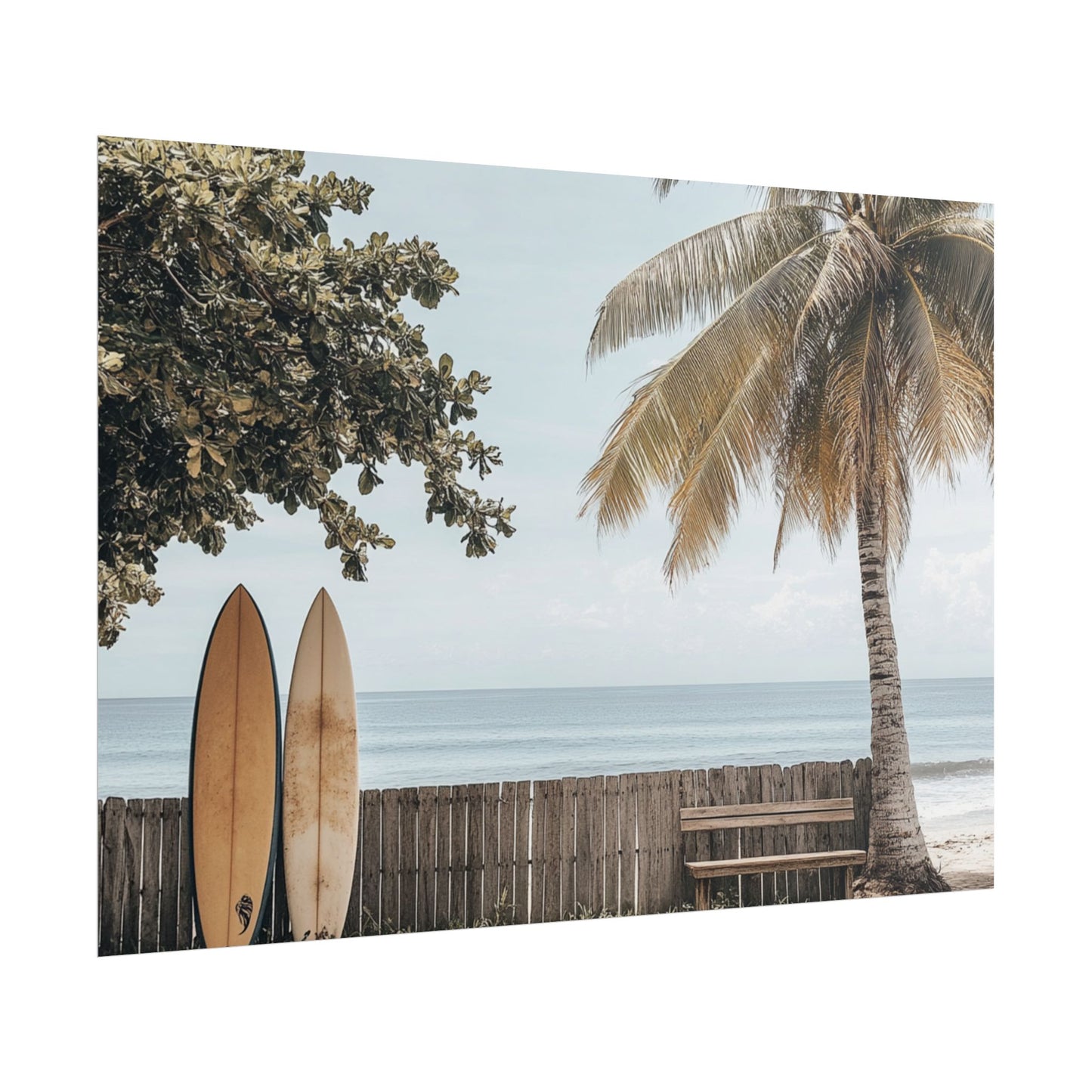 Tranquil Hawaiian Beach Scene with Surfboards