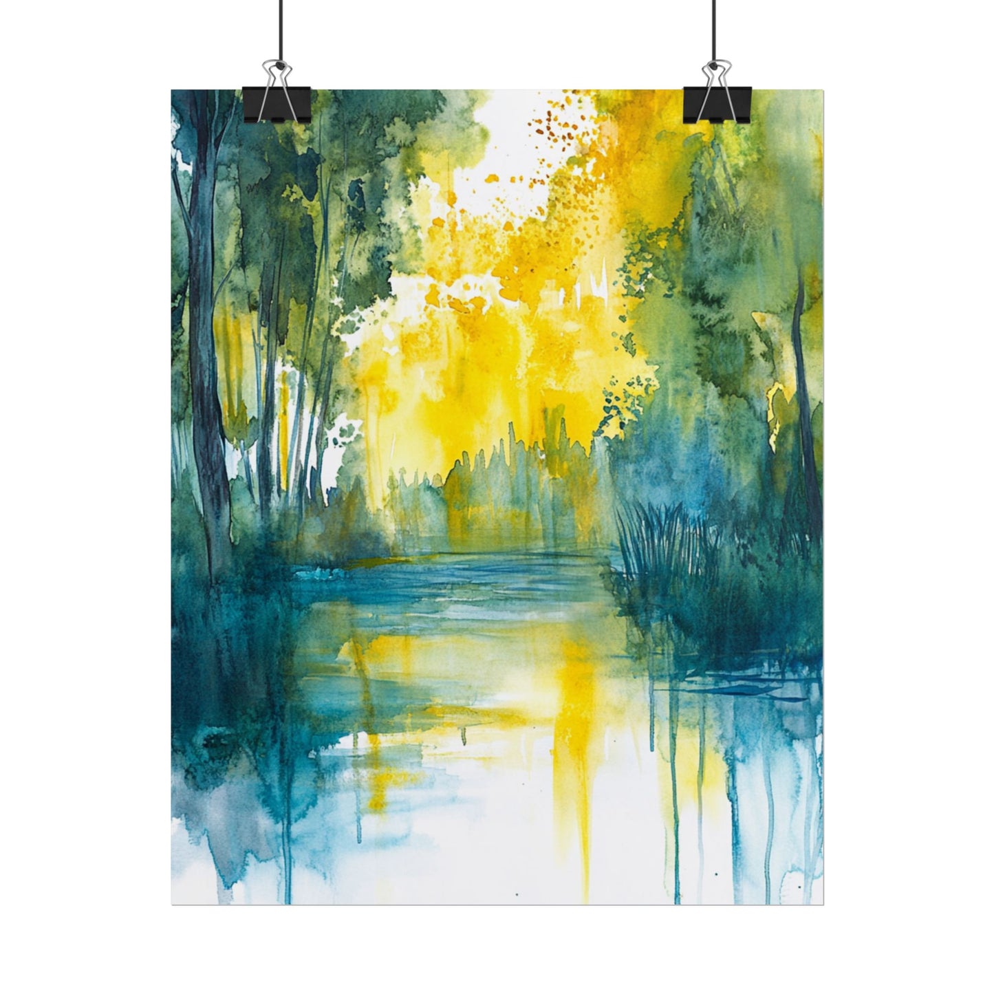 Radiant Reflections - Abstract Woodland Watercolour