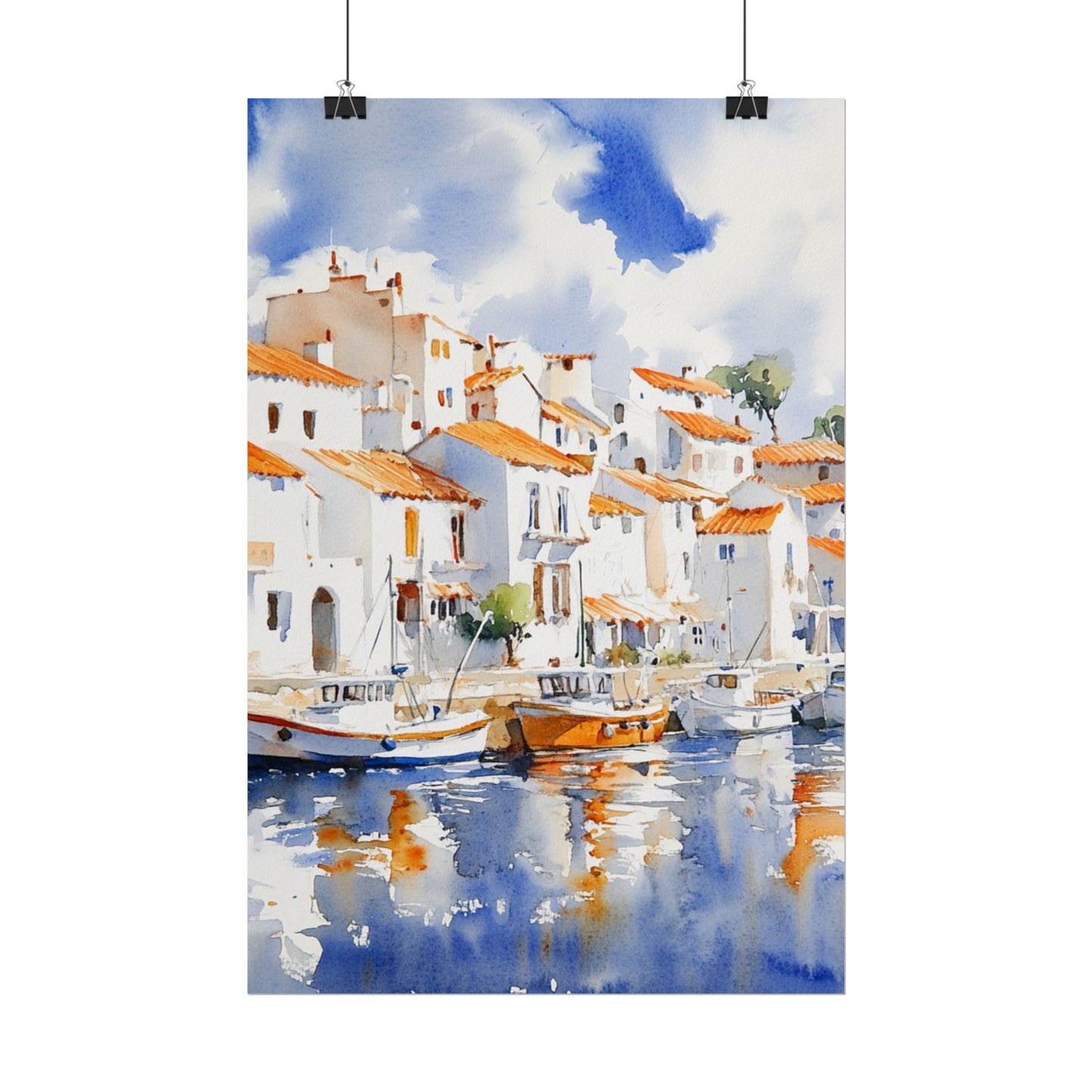 Harbour Reflections - Abstract Watercolour of Coastal Village