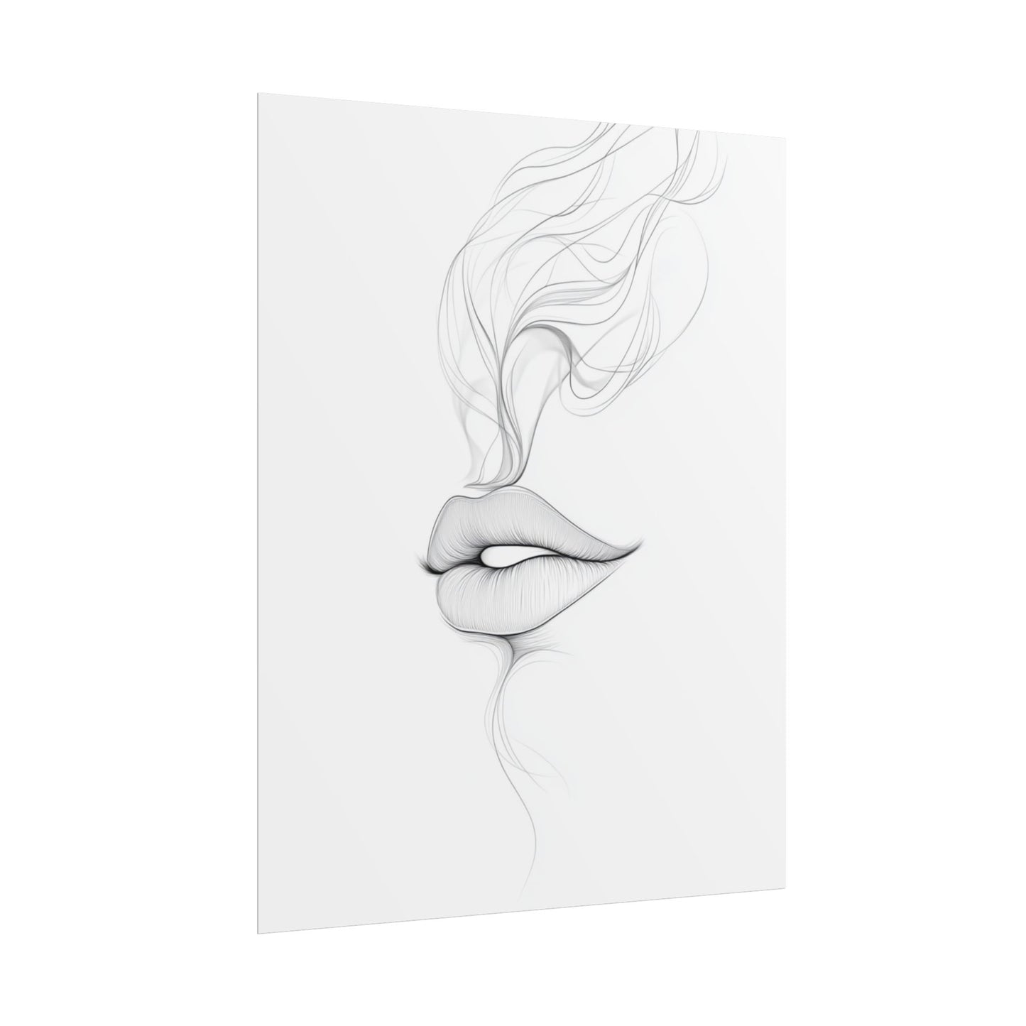 Whispers of Elegance - Delicate Abstract Line Art of Lips