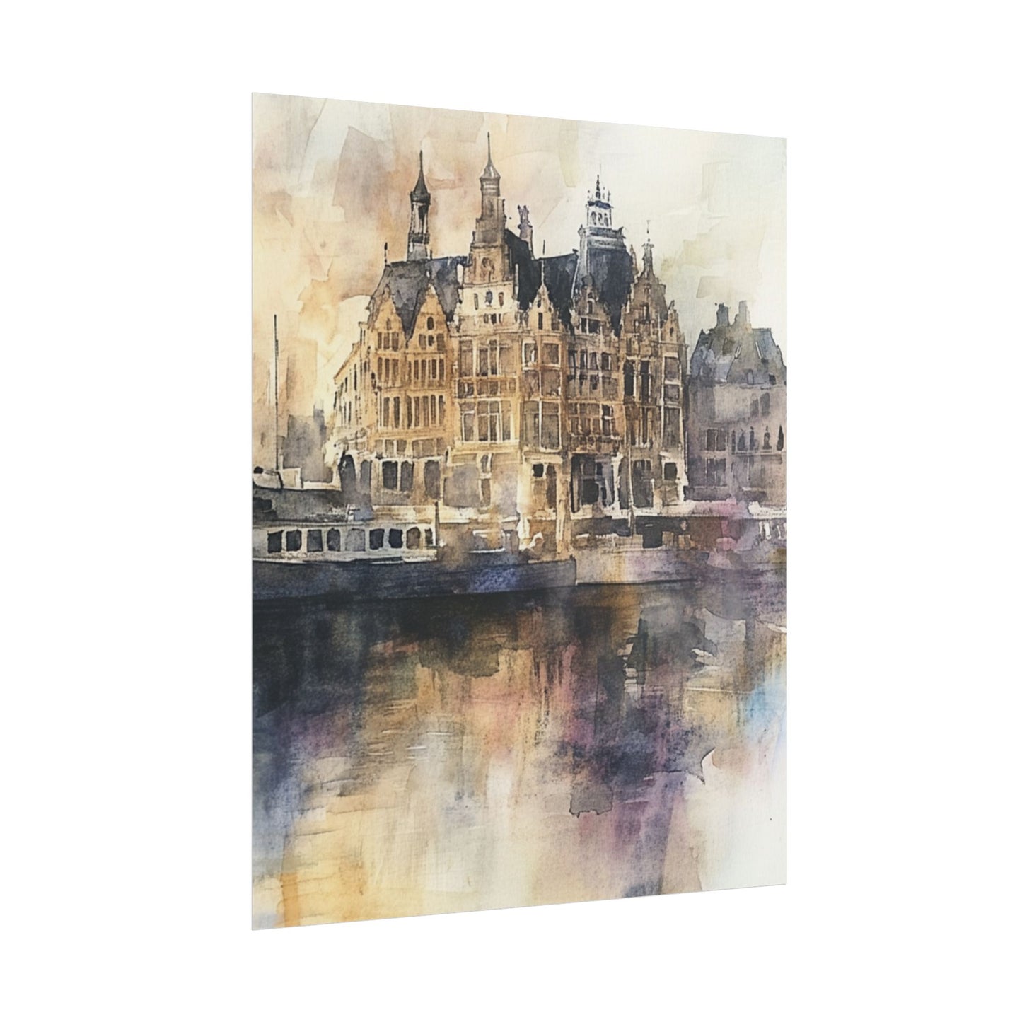 Vintage Harbour Charm - Abstract Watercolour of Historic Waterfront