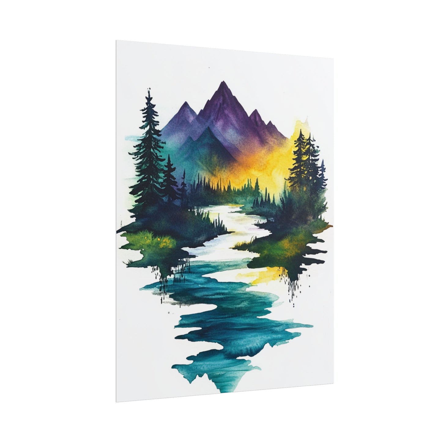 Tranquil Mountain Reflections - Abstract Landscape Art Print