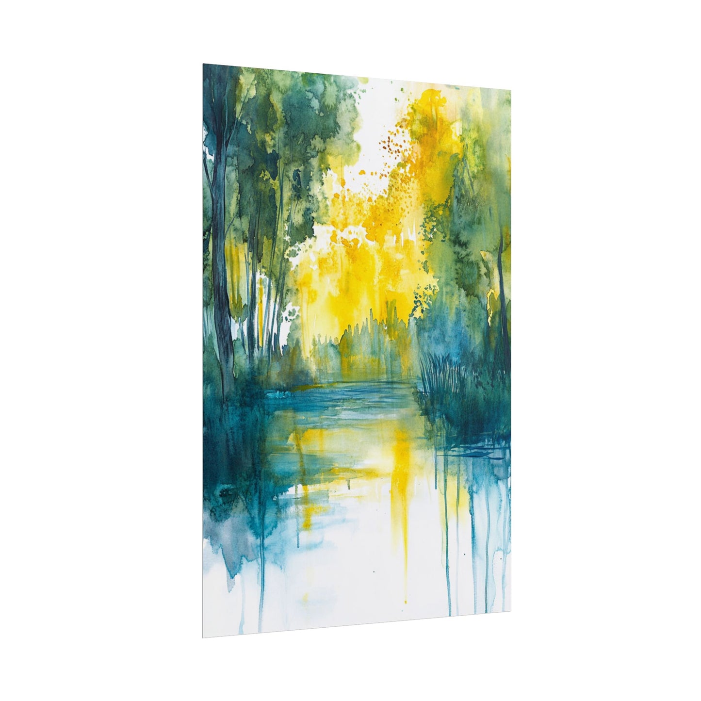 Radiant Reflections - Abstract Woodland Watercolour