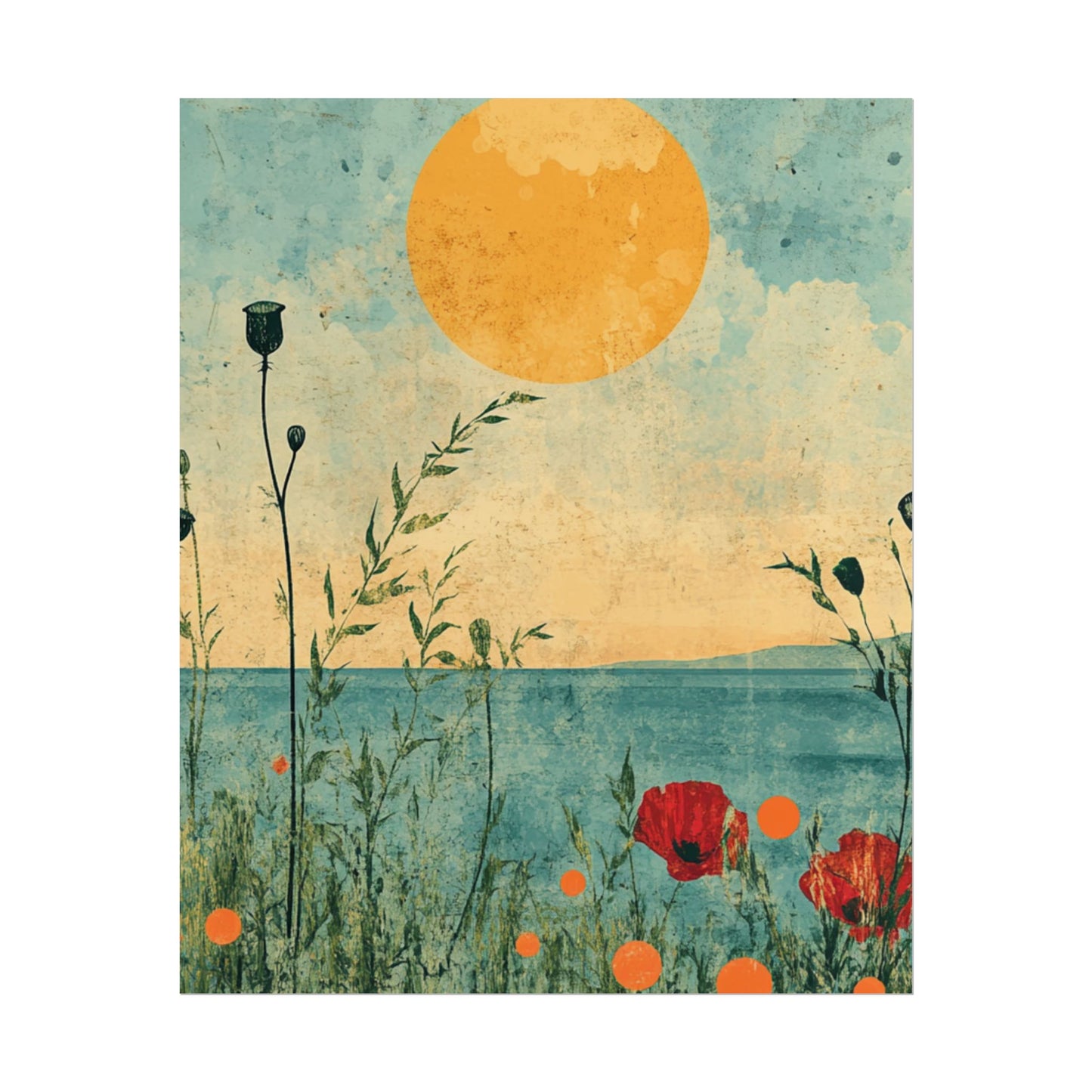 Golden Horizon - Abstract Floral Coastal Print