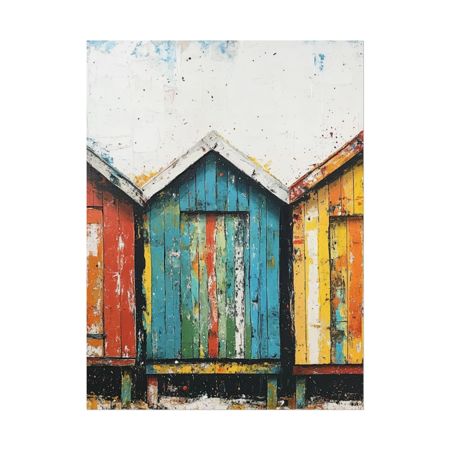 Vibrant Beach Huts - Coastal Abstract Art Print