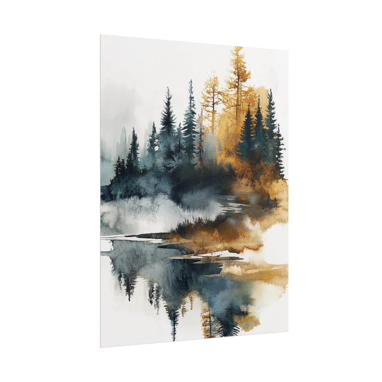 Misty Pines - Abstract Forest Landscape Watercolour