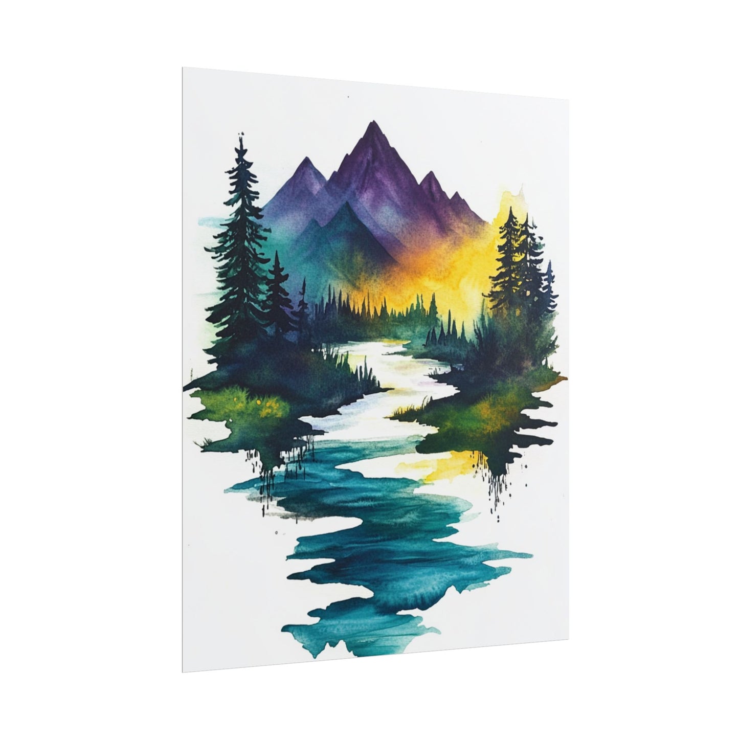 Tranquil Mountain Reflections - Abstract Landscape Art Print