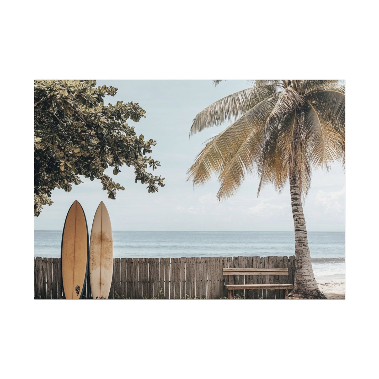 Tranquil Hawaiian Beach Scene with Surfboards