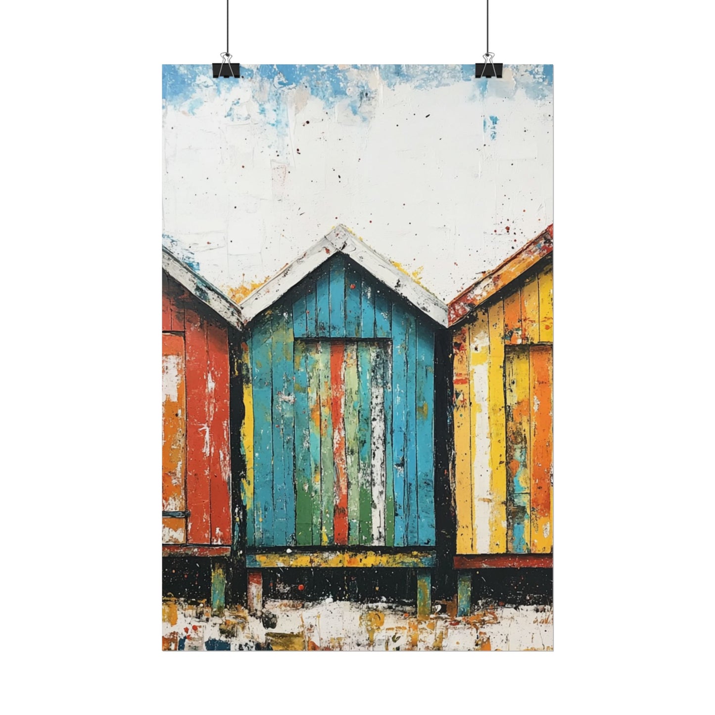 Vibrant Beach Huts - Coastal Abstract Art Print