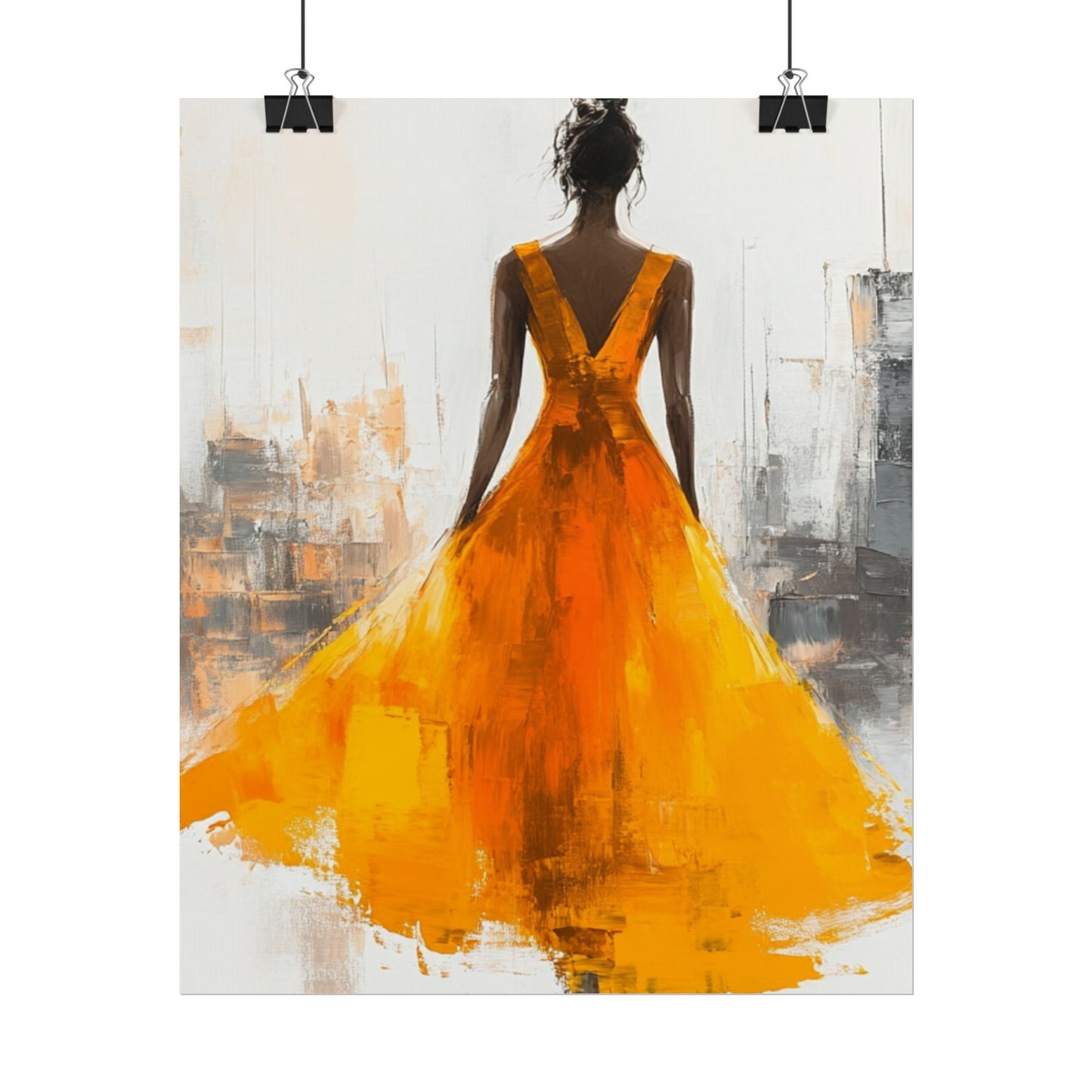 City Elegance - Abstract Woman in Orange Dress Art Print