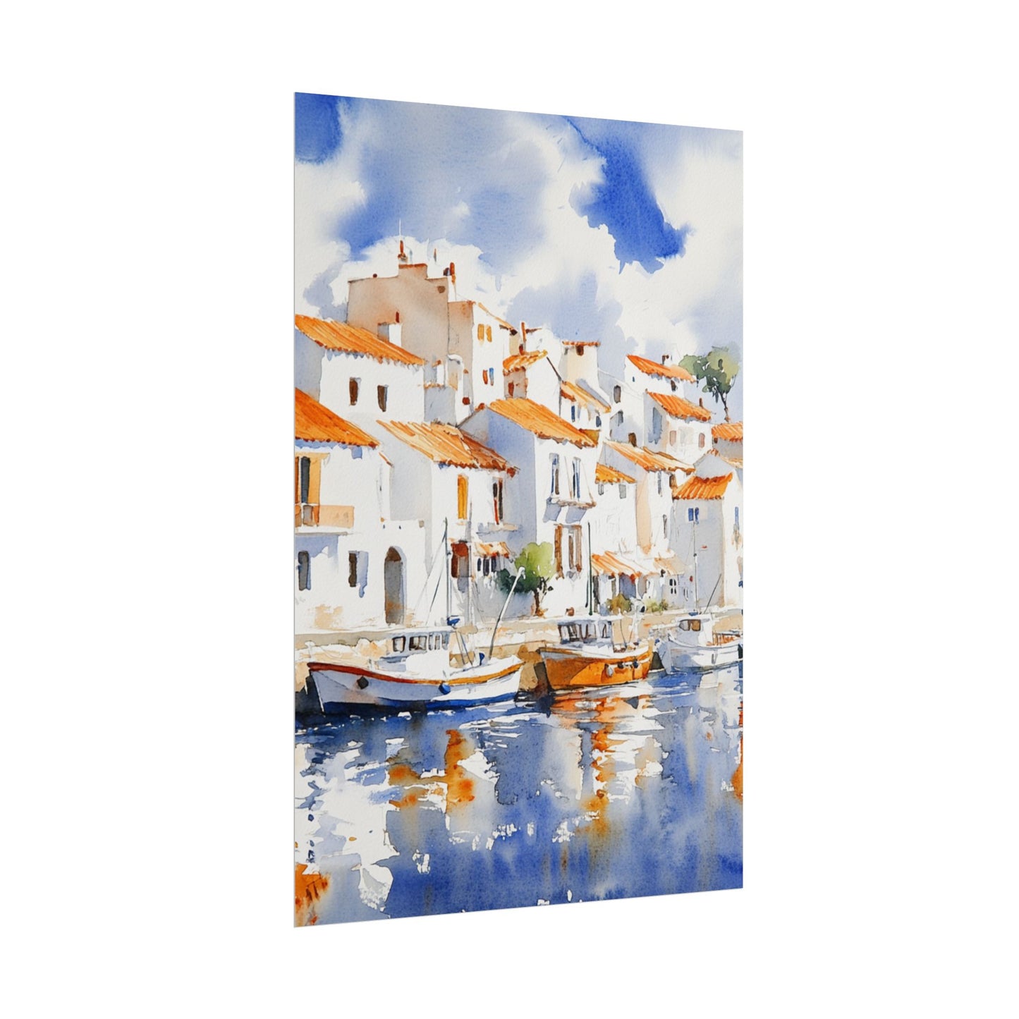 Harbour Reflections - Abstract Watercolour of Coastal Village