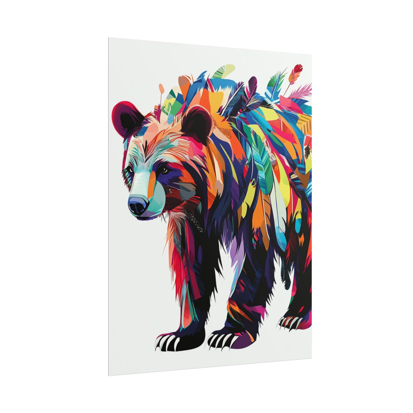 Vibrant Bear of the Wild - Abstract Feathered Art Print