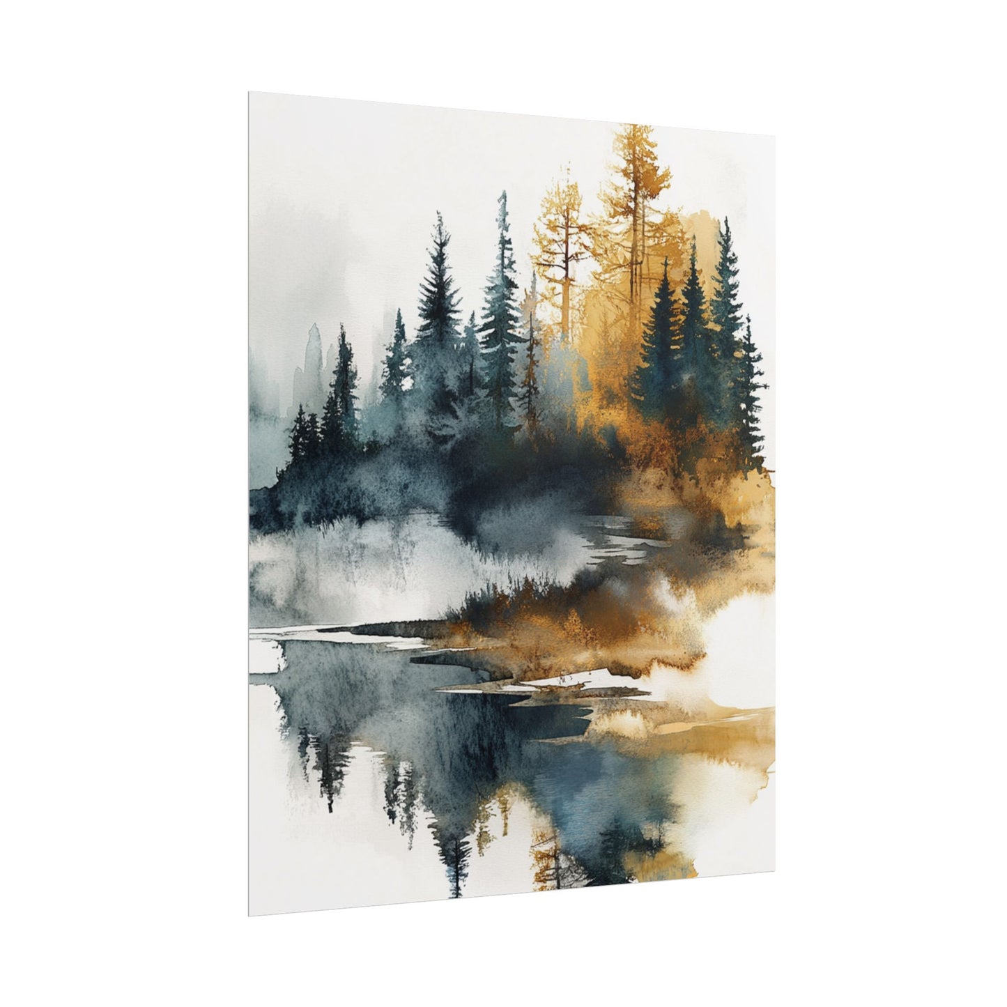 Misty Pines - Abstract Forest Landscape Watercolour