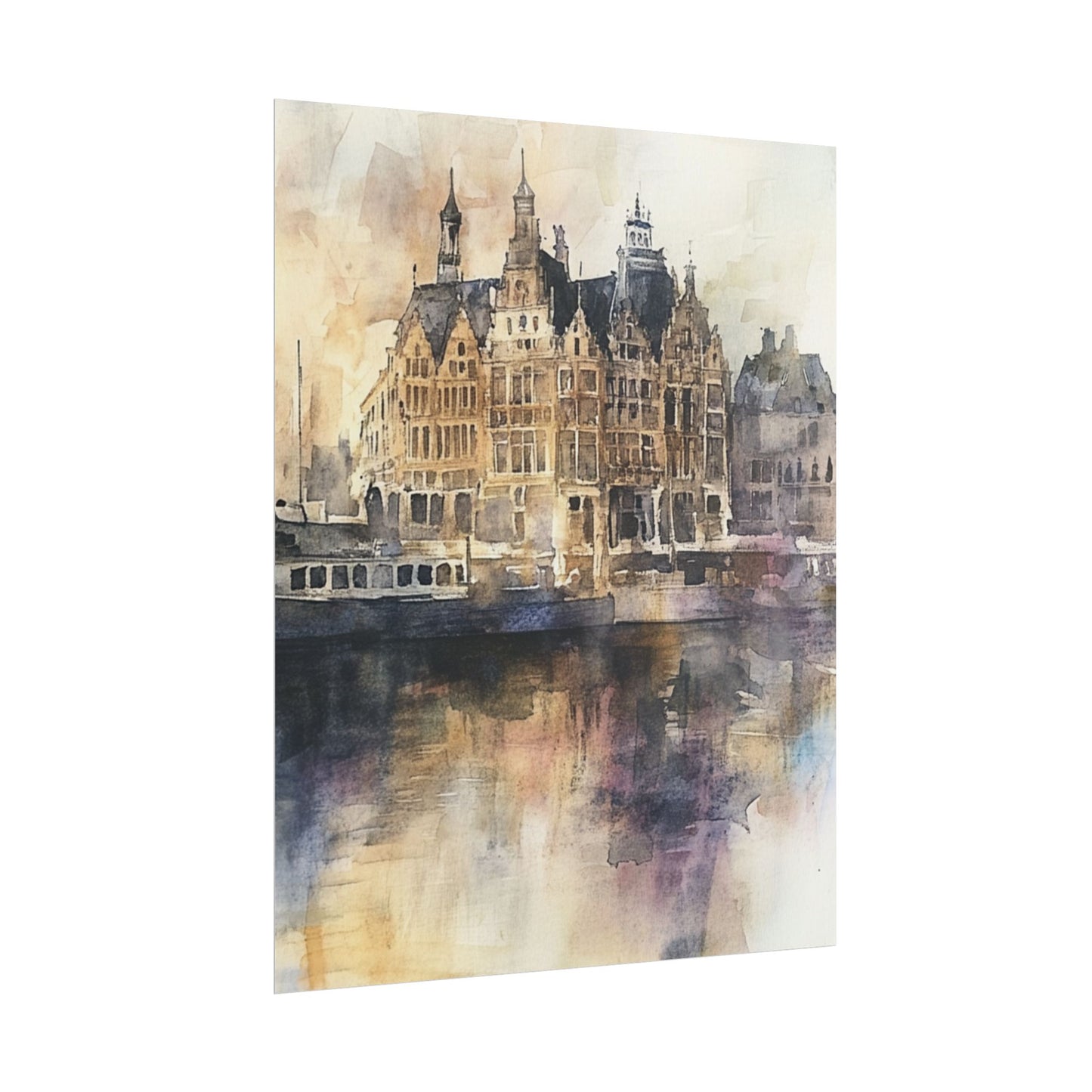 Vintage Harbour Charm - Abstract Watercolour of Historic Waterfront