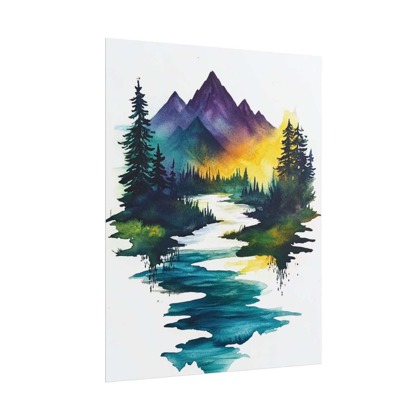 Tranquil Mountain Reflections - Abstract Landscape Art Print