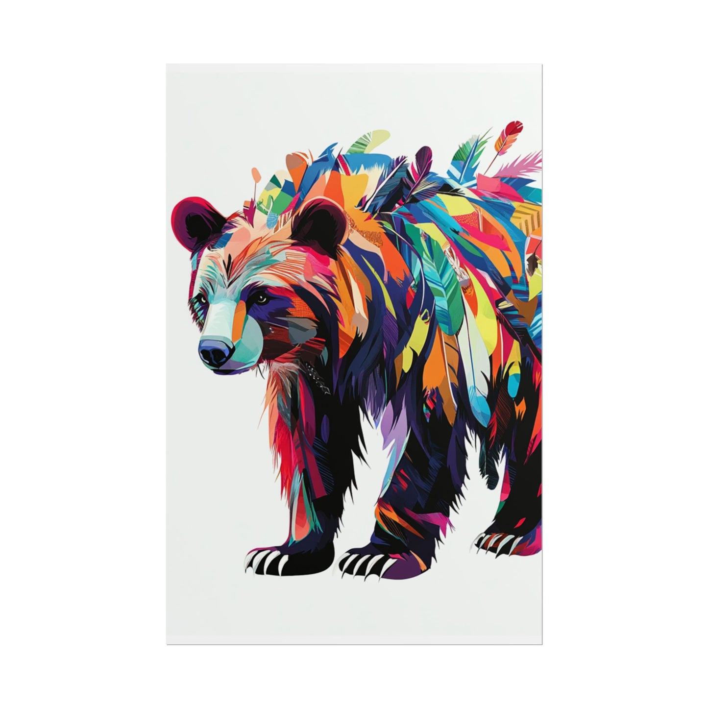 Vibrant Bear of the Wild - Abstract Feathered Art Print