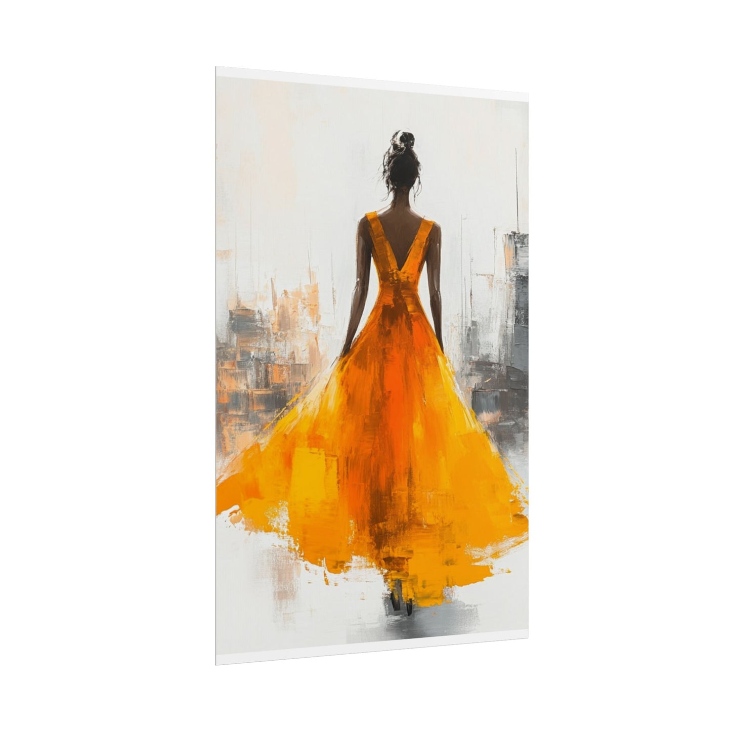 City Elegance - Abstract Woman in Orange Dress Art Print