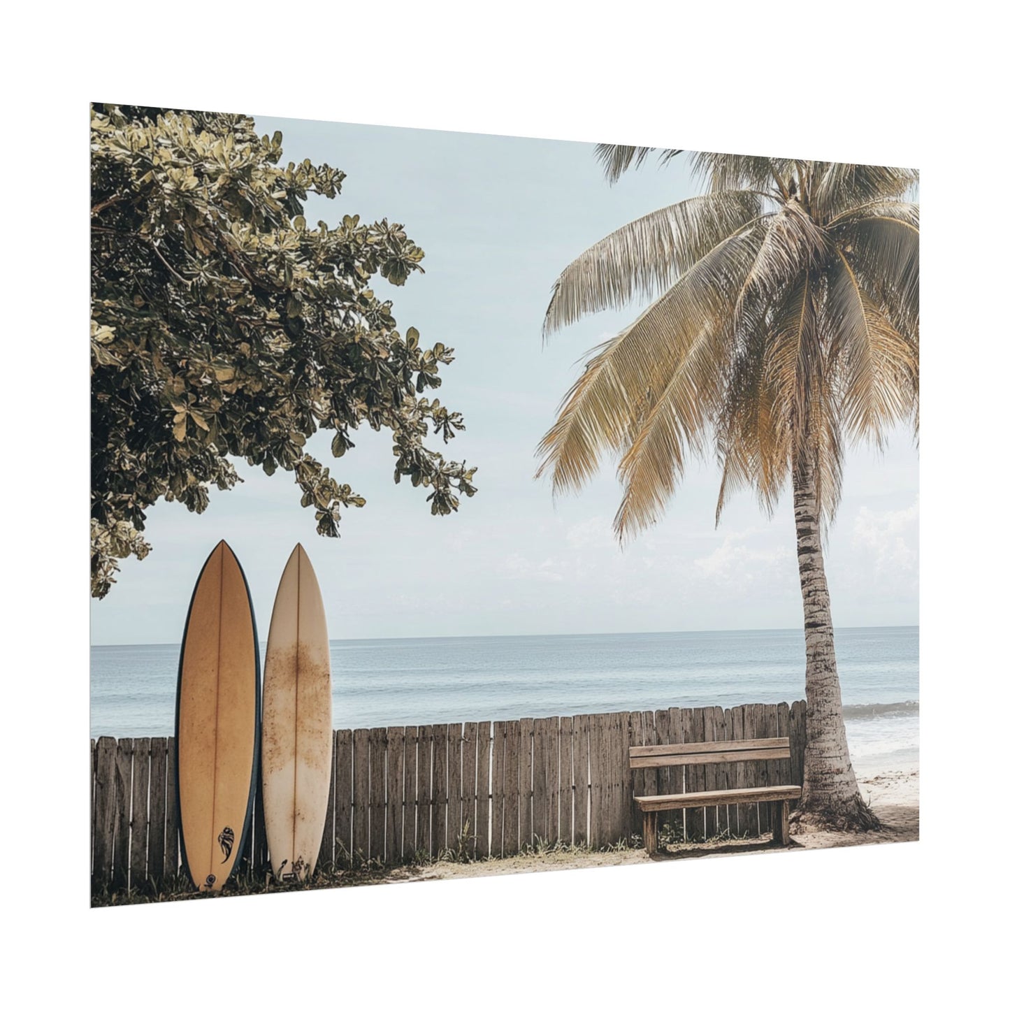 Tranquil Hawaiian Beach Scene with Surfboards