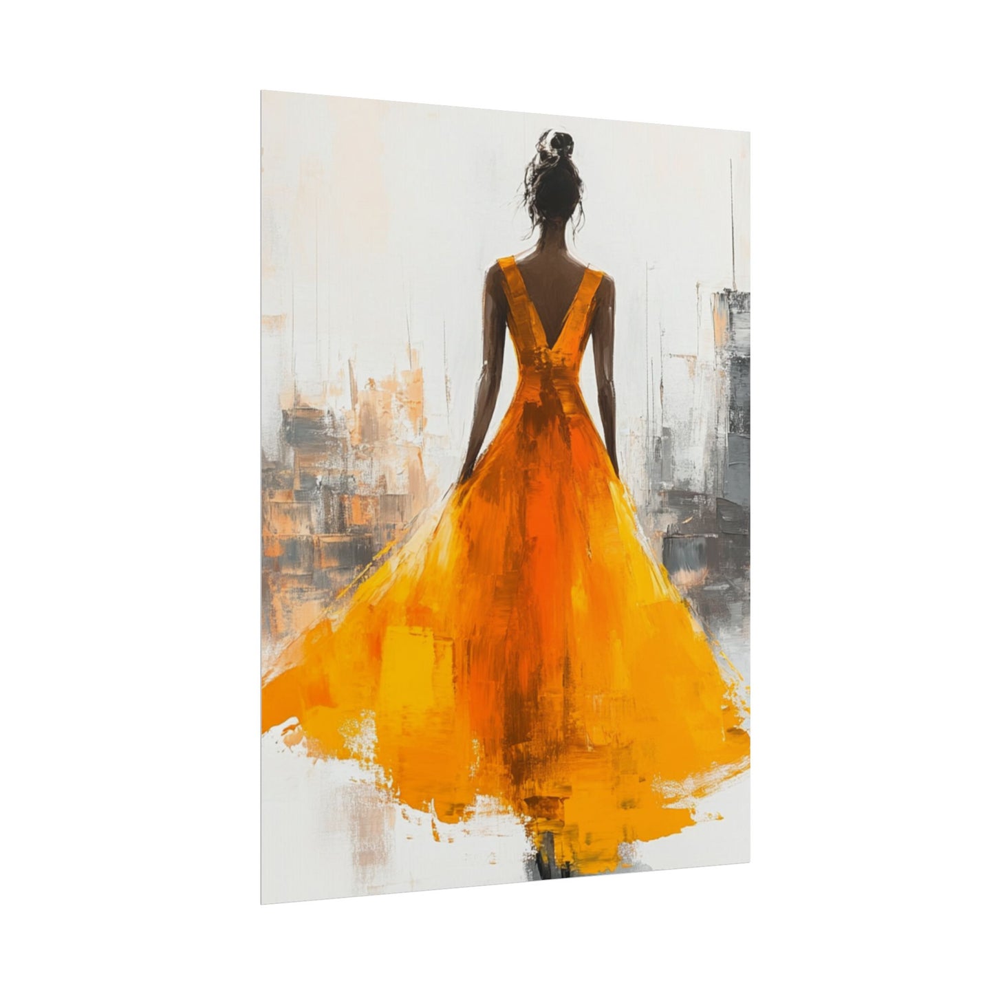 City Elegance - Abstract Woman in Orange Dress Art Print