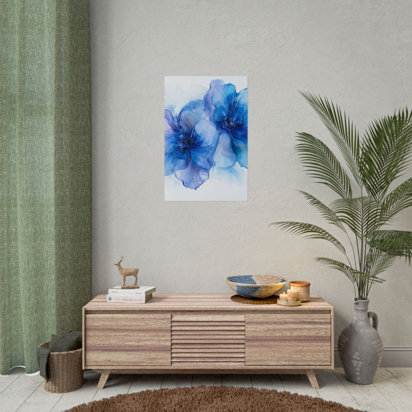 Ethereal Duo - Abstract Floral Art in Shades of Blue