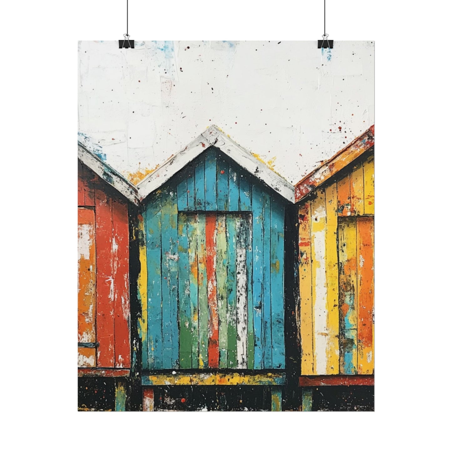 Vibrant Beach Huts - Coastal Abstract Art Print