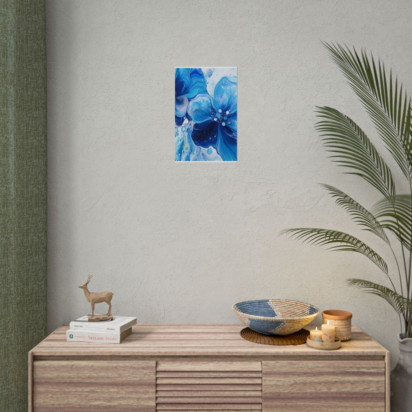 Celestial Bloom - Abstract Floral Art Print in Shades of Blue