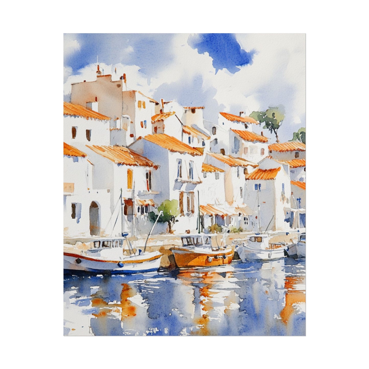 Harbour Reflections - Abstract Watercolour of Coastal Village