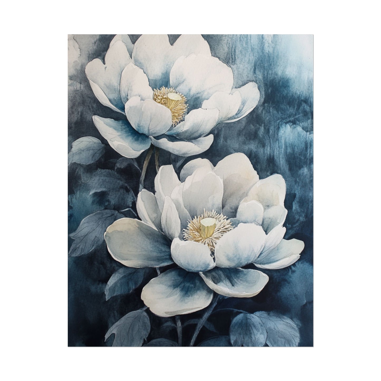 Elegant White Blooms - Abstract Floral Watercolour Print