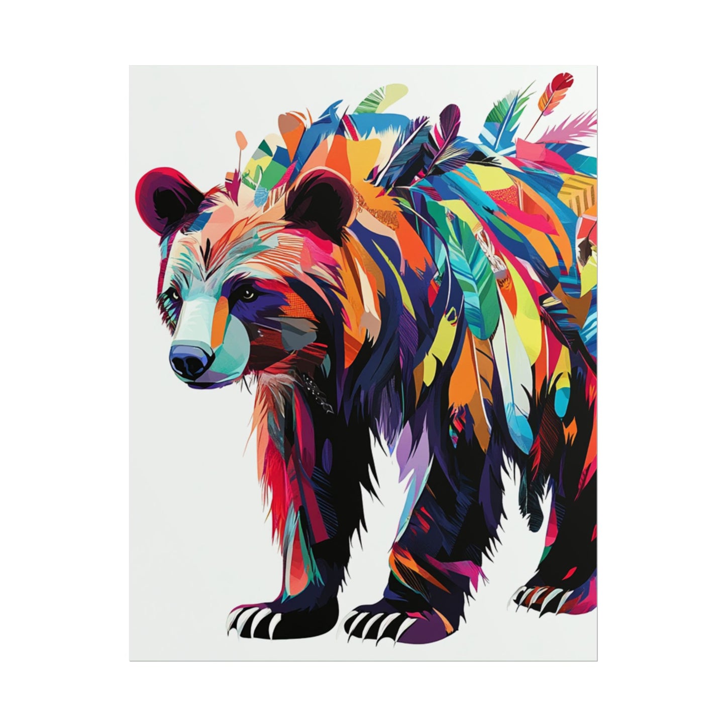 Vibrant Bear of the Wild - Abstract Feathered Art Print