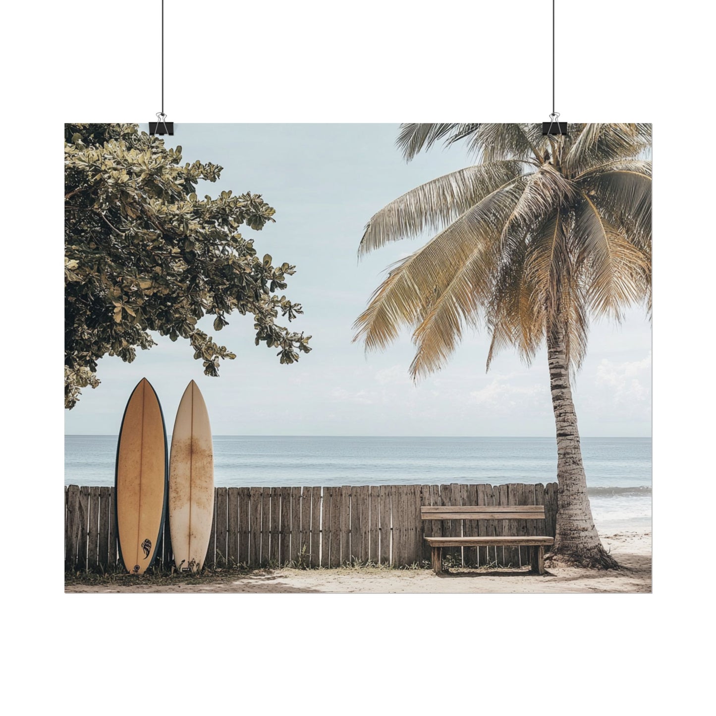 Tranquil Hawaiian Beach Scene with Surfboards