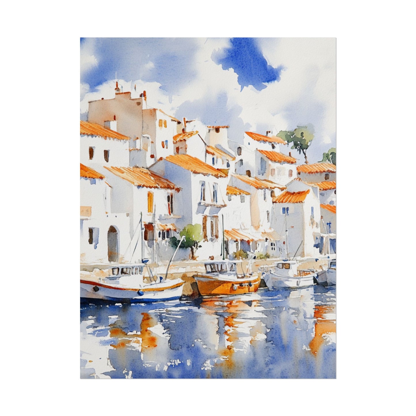 Harbour Reflections - Abstract Watercolour of Coastal Village