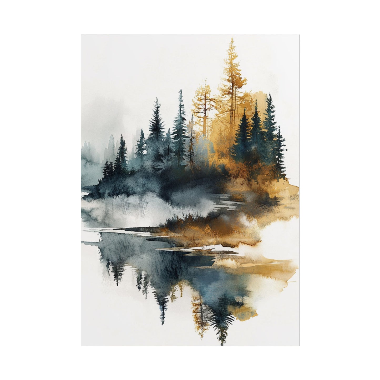 Misty Pines - Abstract Forest Landscape Watercolour