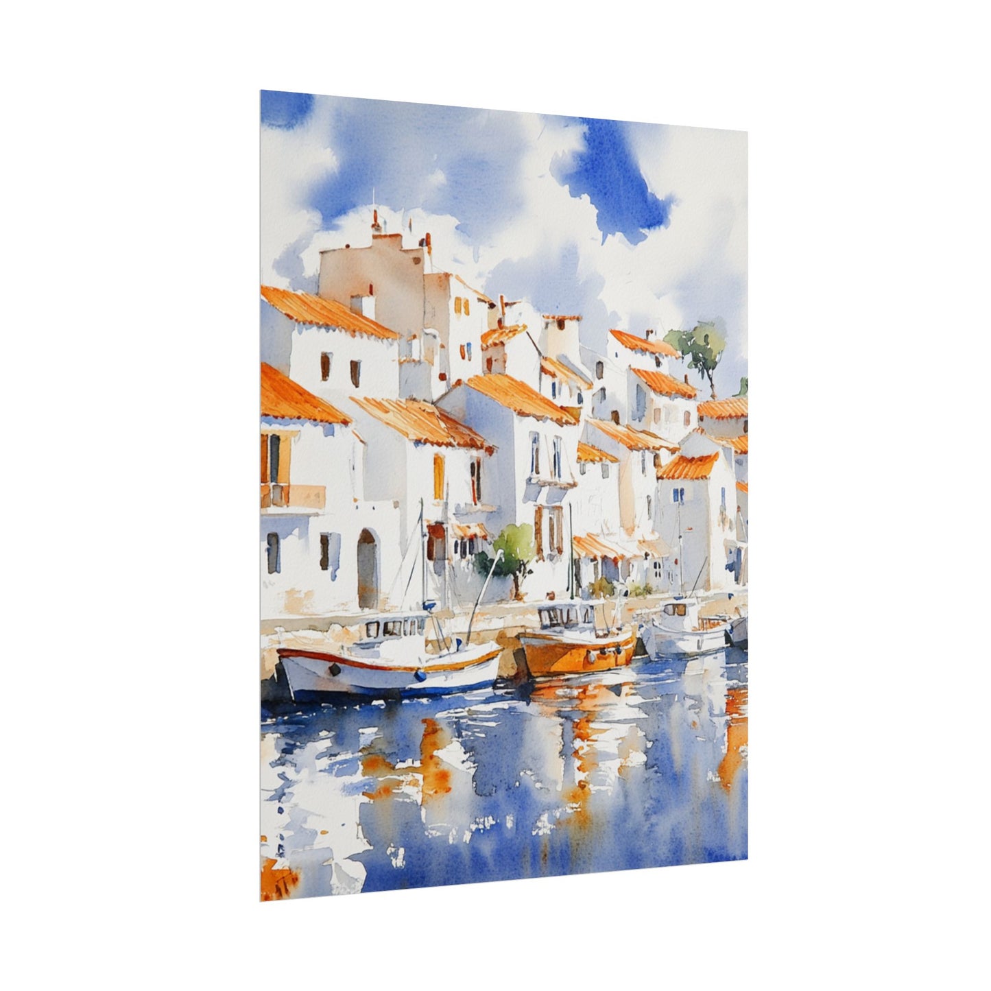 Harbour Reflections - Abstract Watercolour of Coastal Village