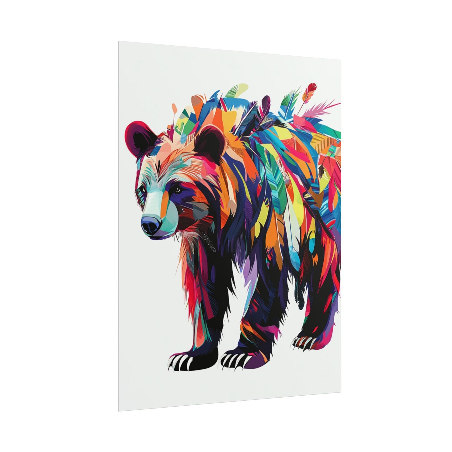 Vibrant Bear of the Wild - Abstract Feathered Art Print