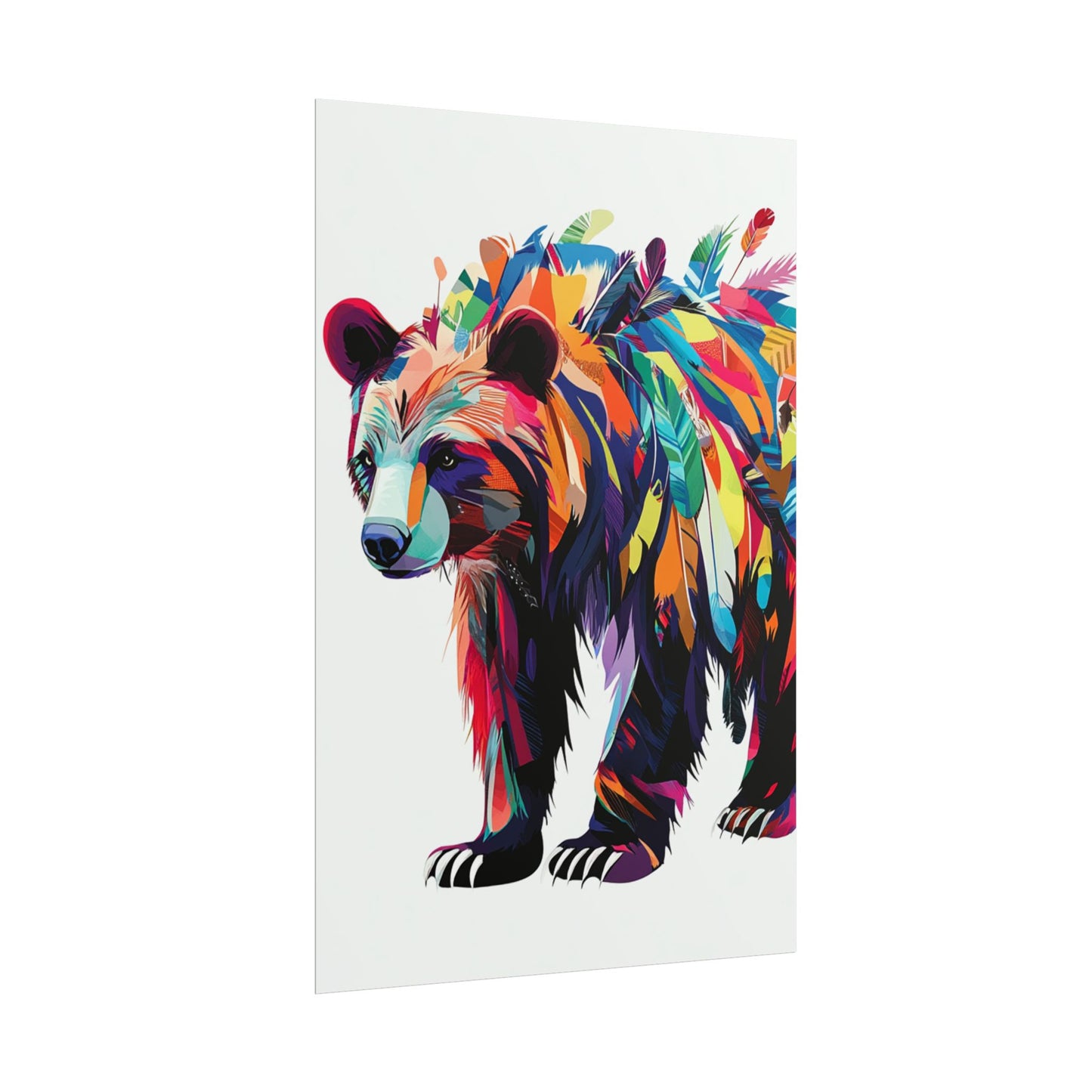 Vibrant Bear of the Wild - Abstract Feathered Art Print