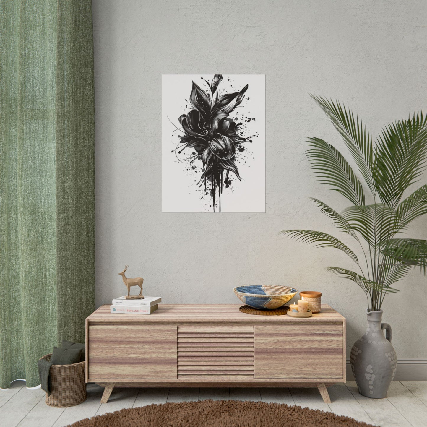 Monochrome Blossom - Abstract Floral Art Print