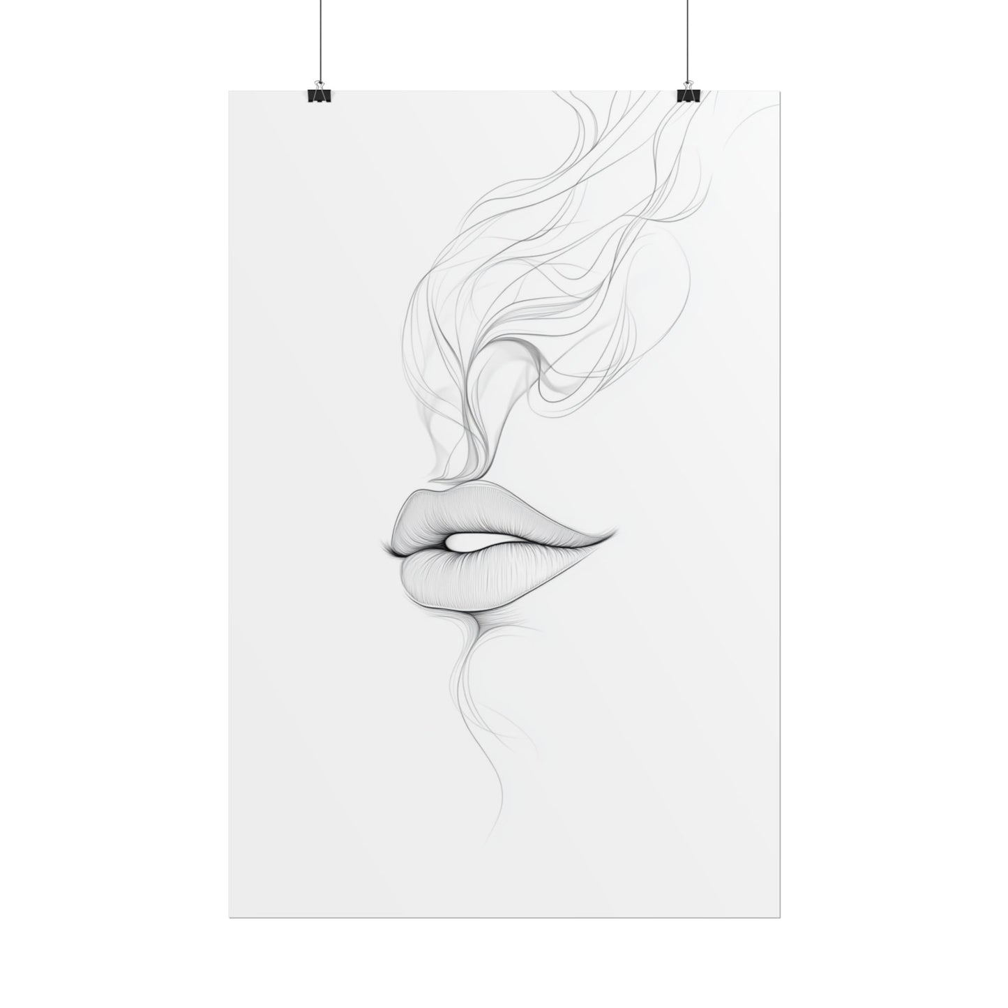 Whispers of Elegance - Delicate Abstract Line Art of Lips