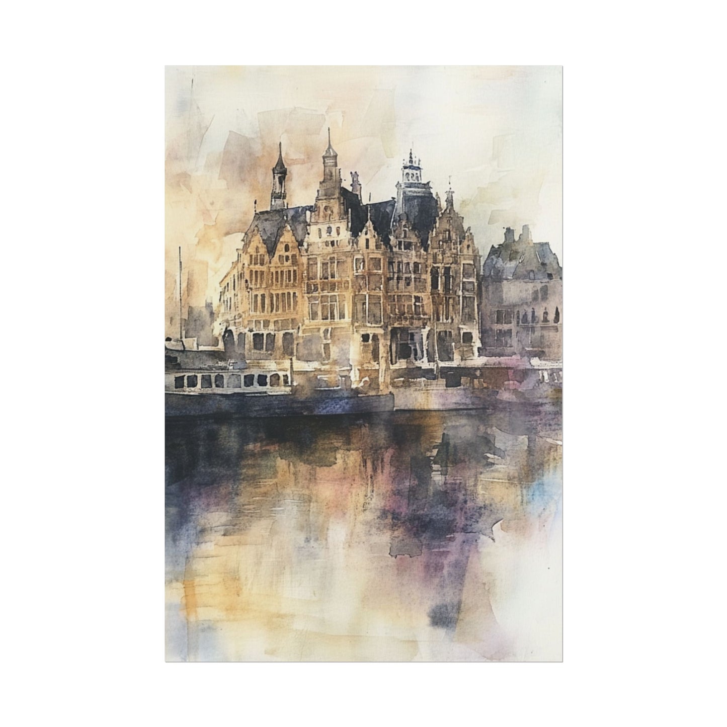 Vintage Harbour Charm - Abstract Watercolour of Historic Waterfront