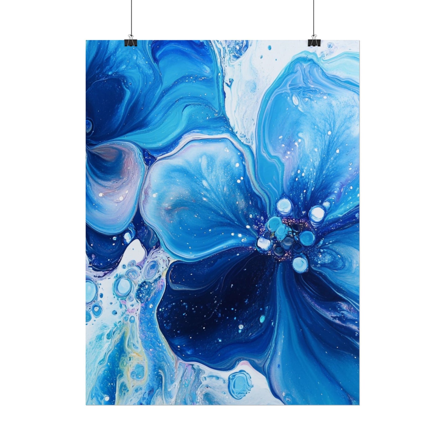 Celestial Bloom - Abstract Floral Art Print in Shades of Blue