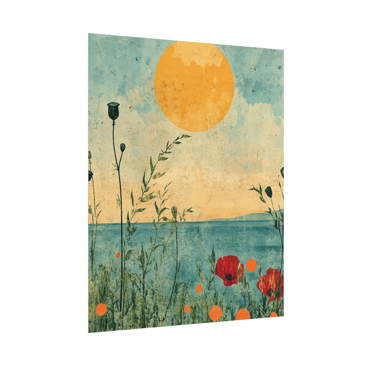 Golden Horizon - Abstract Floral Coastal Print