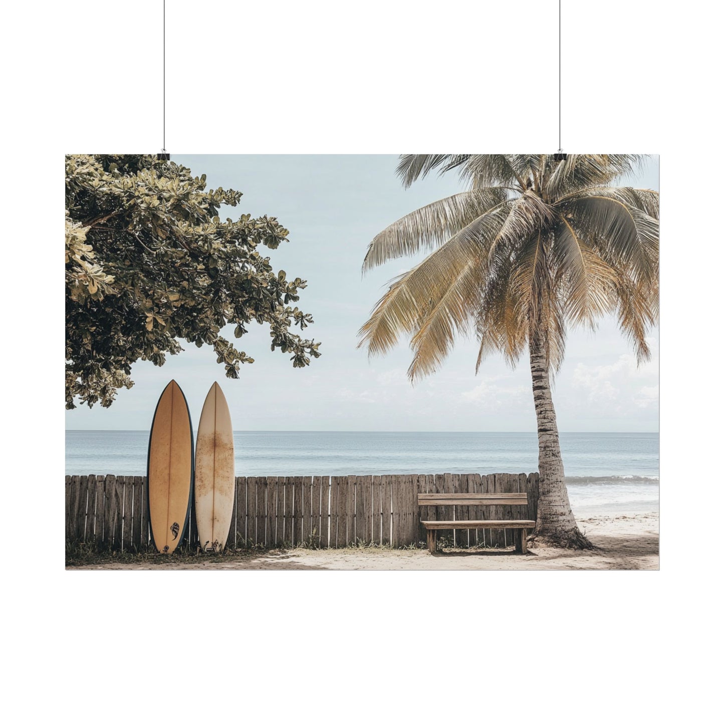 Tranquil Hawaiian Beach Scene with Surfboards