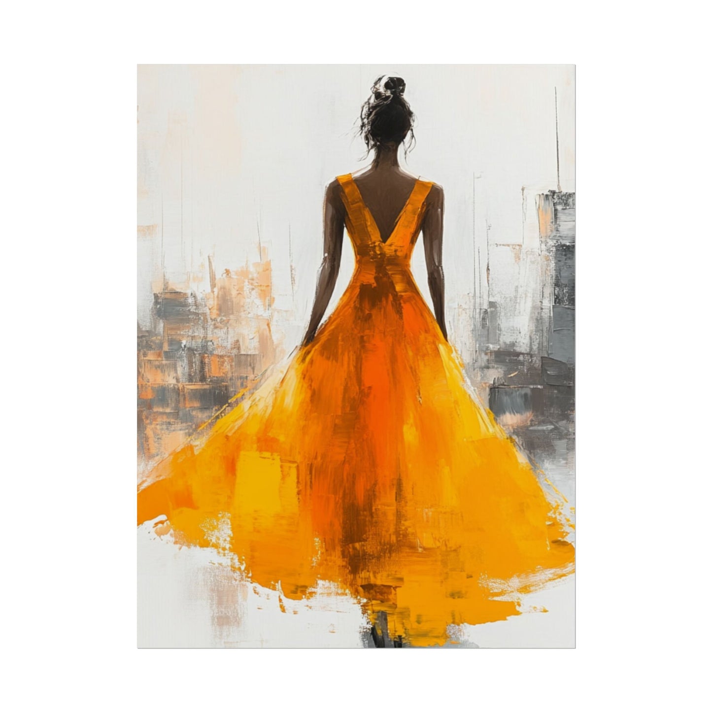 City Elegance - Abstract Woman in Orange Dress Art Print