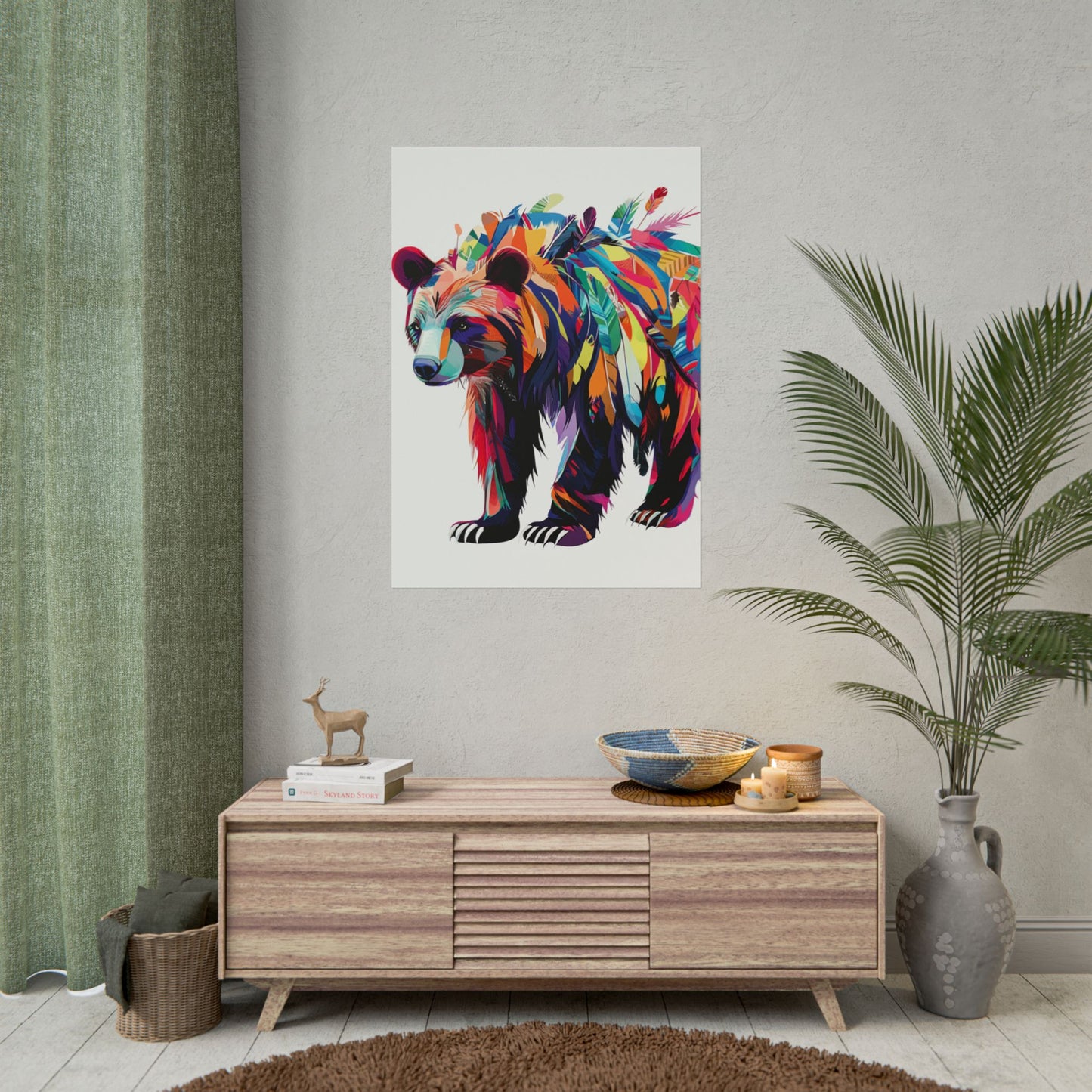 Vibrant Bear of the Wild - Abstract Feathered Art Print