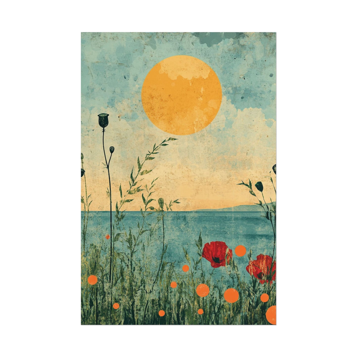 Golden Horizon - Abstract Floral Coastal Print