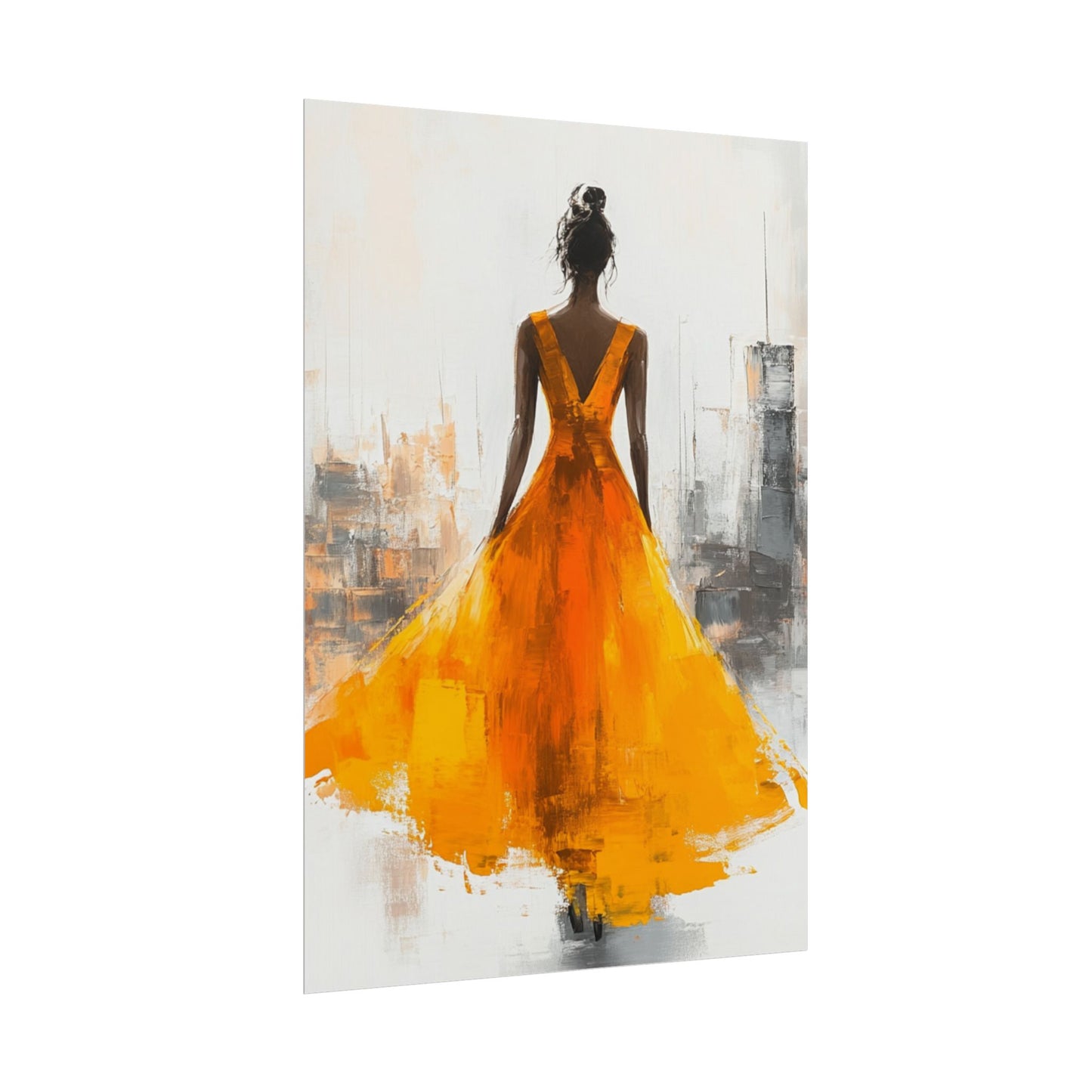 City Elegance - Abstract Woman in Orange Dress Art Print